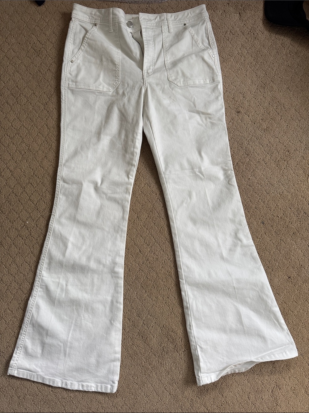 Women's White Flare Jeans with Front Patch Pockets
